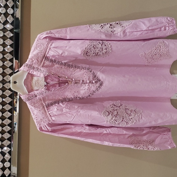 Nwt Johnny Was 14 cotton blouse pink with lace - Picture 3 of 12